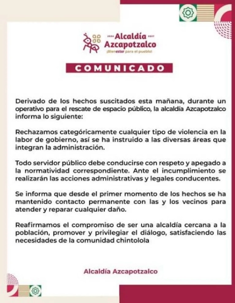 Comunicado de la alcaldía Azcapotzalco.