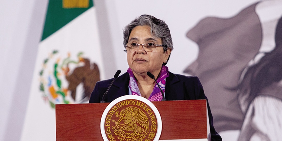 Raquel Buenrostro, secretaria de Anticorrupción y Buen Gobierno, durante conferencia, ayer.