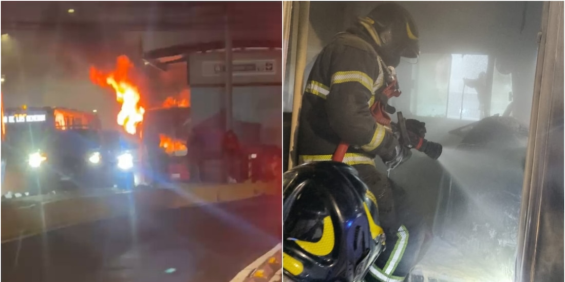 Se incendia unidad del Metrobús sobre Eje 3 Oriente, en la alcaldía Iztapalapa, el19 de octubre de 2026.