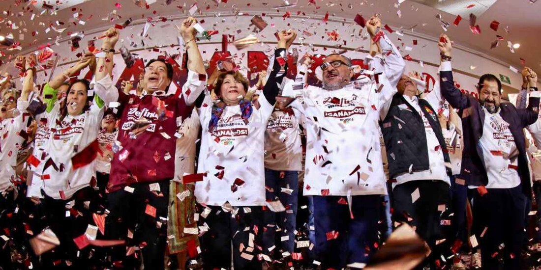 Delfina Gómez celebra resultados de elección en Edomex.