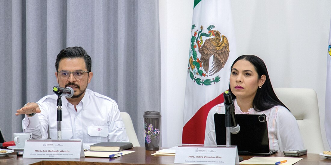 Director del IMSS, Zoé Robledo, y gobernadora de Colima, Indira Vizcaíno, ayer.