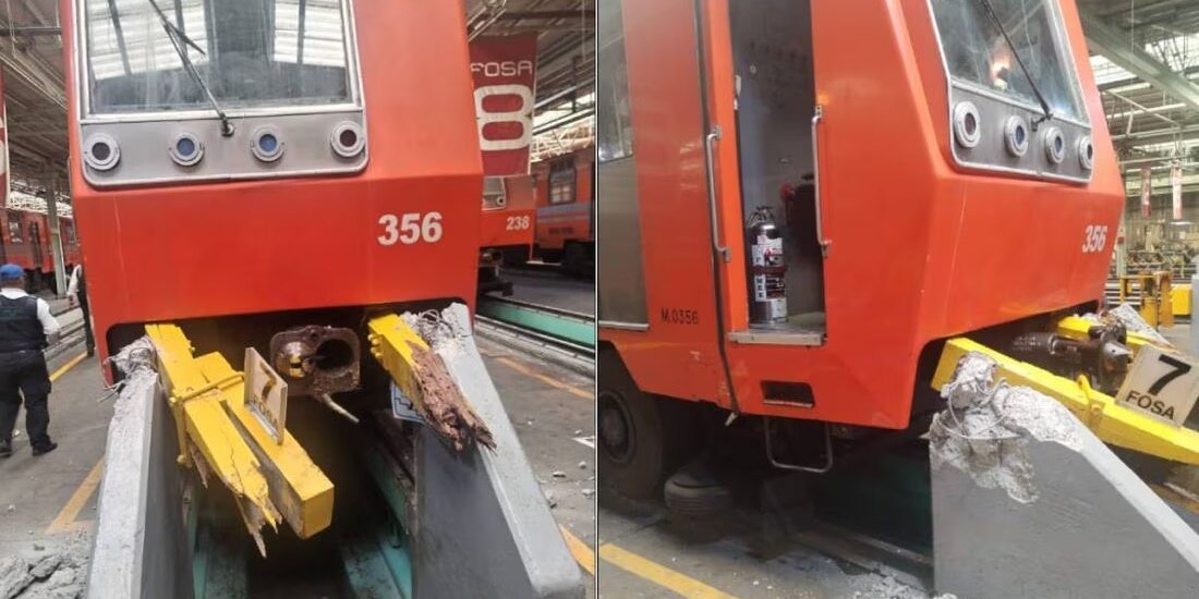 Tren accidentado en talleres del Metro.