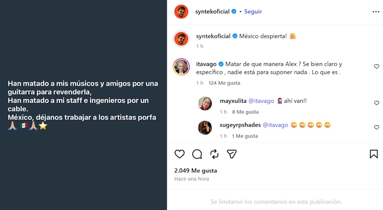 Mensaje de Aleks Syntek sobre su equipo de trabajo