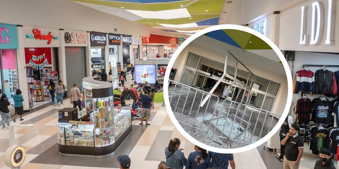 Sujeto conduce camioneta al interior de plaza Sendero La Fe en Apodaca, Nuevo León.