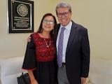 En la imagen el legislador y la Secretaria federal.