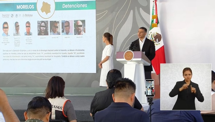 Omar García Harfuch, el viernes, desde la Conferencia del Pueblo en Morelos.