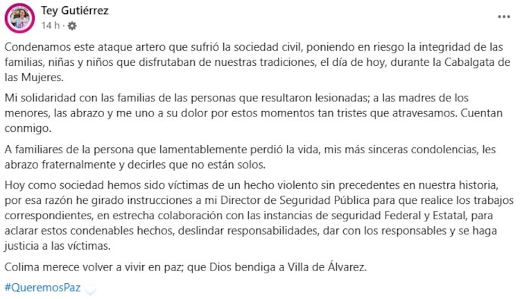 Mensaje de la edil Tey Gutiérrez.