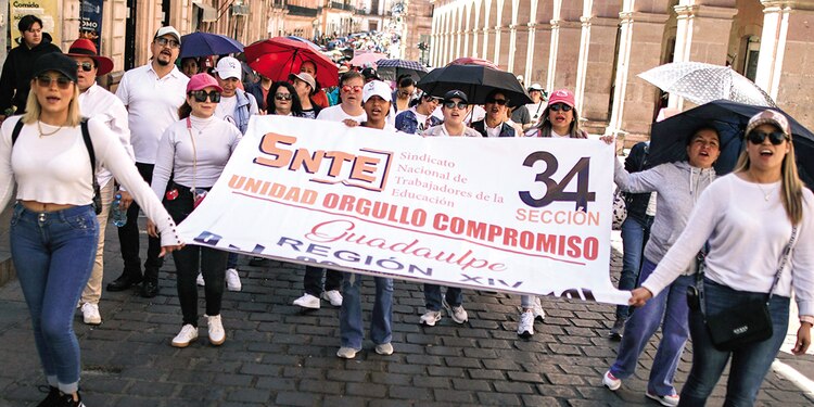 Manifestación de integrantes del Sindicato Nacional de Trabajadores de la Educación en Zacatecas, el pasado 19 de marzo de 2025.
