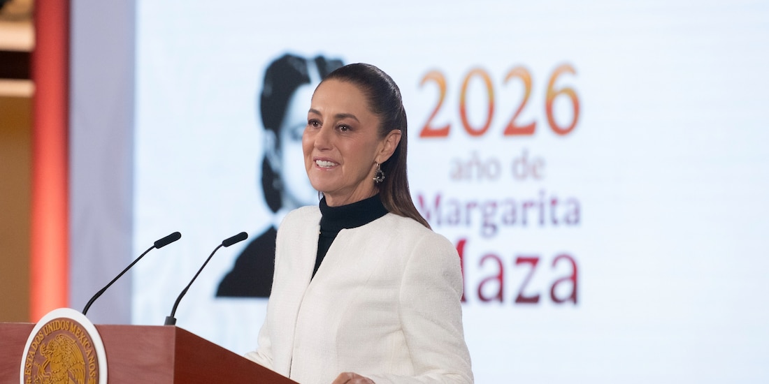 Claudia Sheinbaum este viernes en Palacio Nacional.