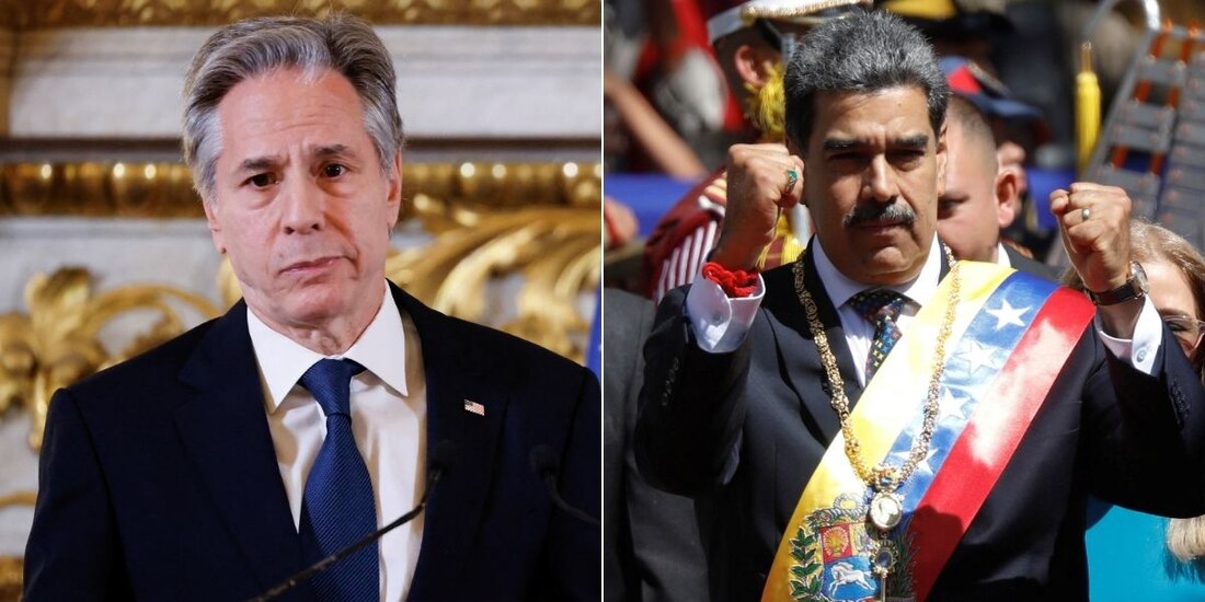 El secretario de Estado de EU Antony Blinken (izq.) asegura que Nicolás Maduro (der.) "no tiene derecho a reclamar la presidencia" de Venezuela.