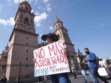 Protesta de periodistas en Morelia, ayer.