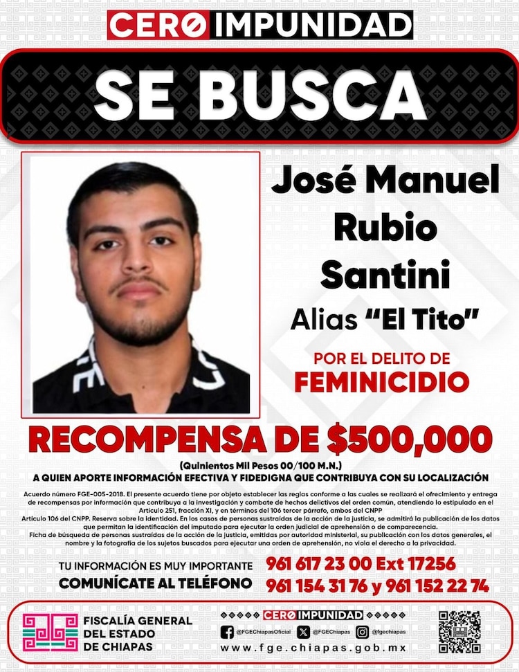 Ficha de búsqueda y recompensa por José Manuel "N" por el feminicidio de Beany Guadalupe Lozano García.