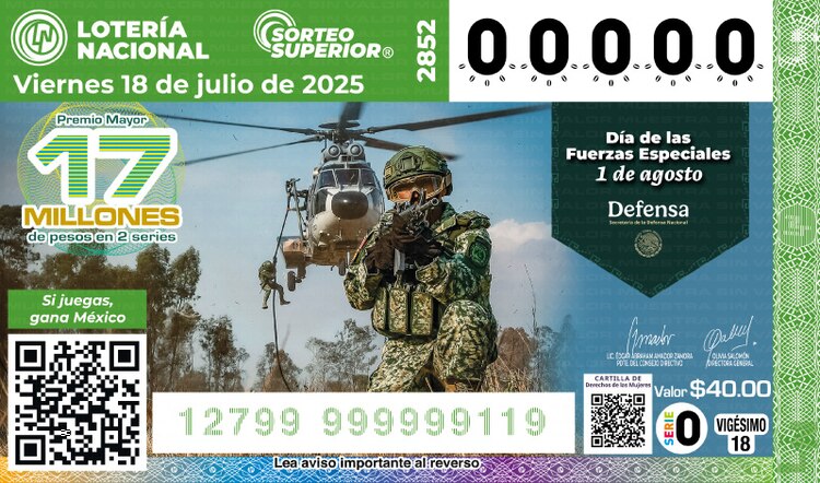 El billete del Sorteo Superior 2852 está dedicado al Día de las Fuerzas Especiales.