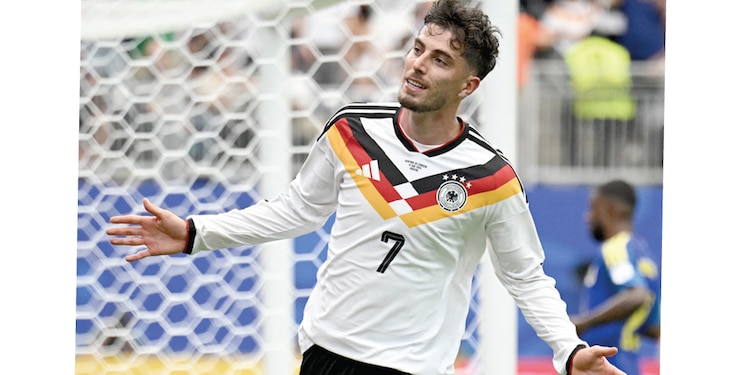 KAI HAVERTZ festeja una de sus dos dianas, ayer.
