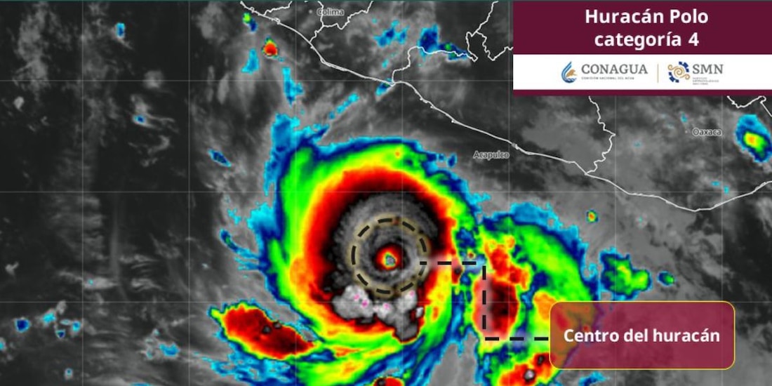 El huracán "Polo" alcanzó la categoría 4 en la escala Saffir-Simpson frente a las costas del Océano Pacífico.