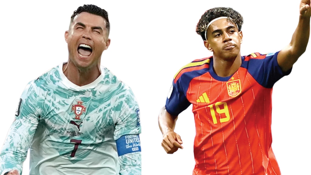 En la imagen, los futbolistas Cristiano Ronaldo de Portugal y Lamine Yamal, de España