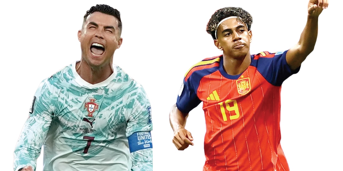 En la imagen, los futbolistas Cristiano Ronaldo de Portugal y Lamine Yamal, de España