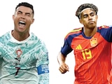 En la imagen, los futbolistas Cristiano Ronaldo de Portugal y Lamine Yamal, de España