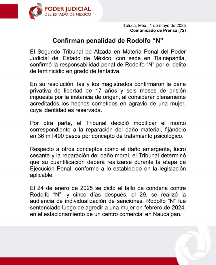 Comunicado en el que se informa la ratificación de la sentencia de Fofo Márquez