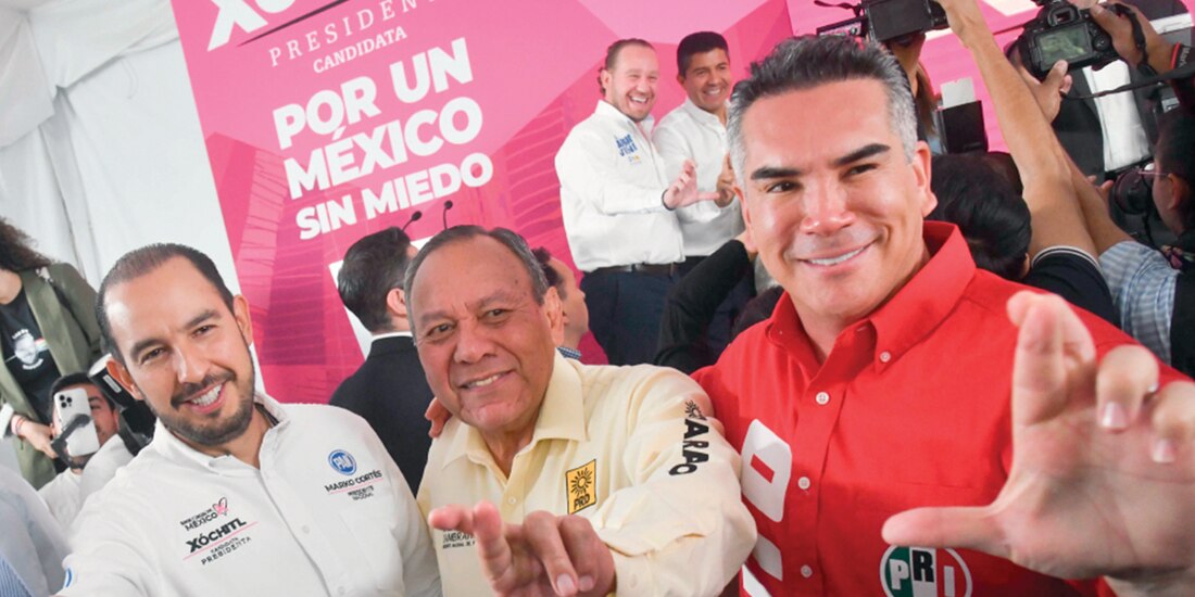 Dirigentes del PAN, PRD y PRI, Marko Cortés, Jesús Zambrano y Alejandro Moreno, en foto de archivo.