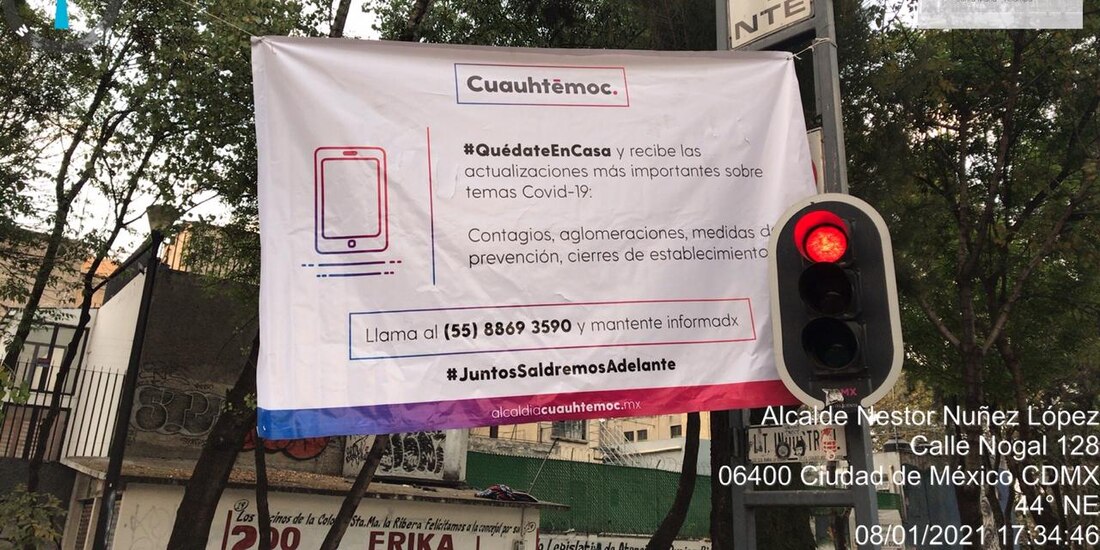 La alcaldía ha colgado pancartas en distintas calles para proporcionar a las personas información veraz sobre el coronavirus.