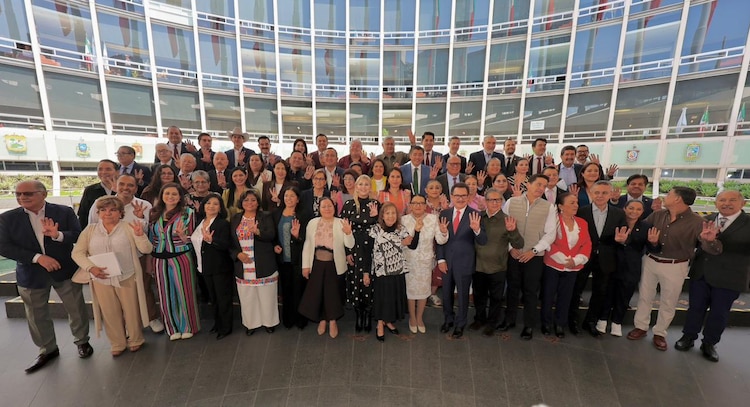 La secretaria de Gobernación durante la reunión plenaria de Morena, el 30 de agosto de 2026.