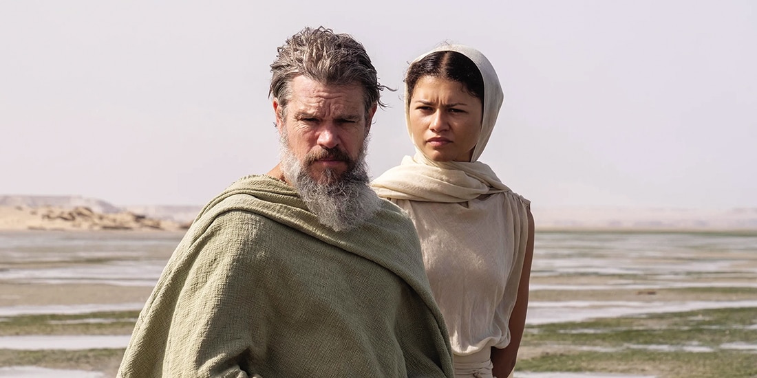 Matt Damon en el papel de Odiseo, y Zendaya como la diosa Atenea
en una escena de la película.