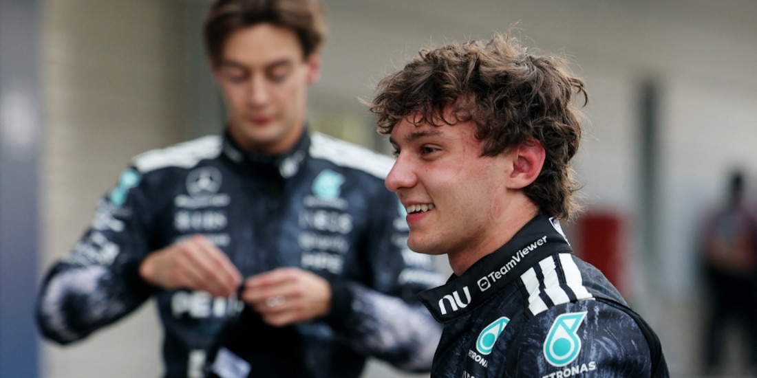 Andrea Kimi Antonelli y George Russell tras la qualy.