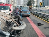 ASPECTO de una volcadura en Cuajimalpa en el kilómetro 17 de la autopista México-Toluca, el pasado 10 de agosto.