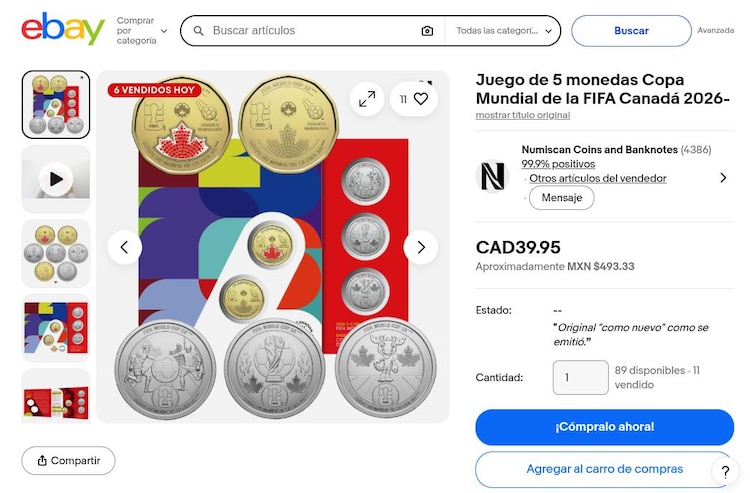 Puedes conseguir la moneda conmemorativa de Canadá por el Mundial en eBay.