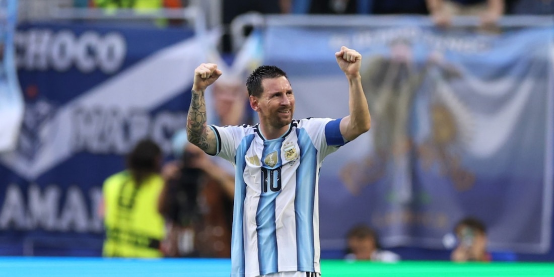 Lionel Messi celebrando el primer gol contra Cabo Verde