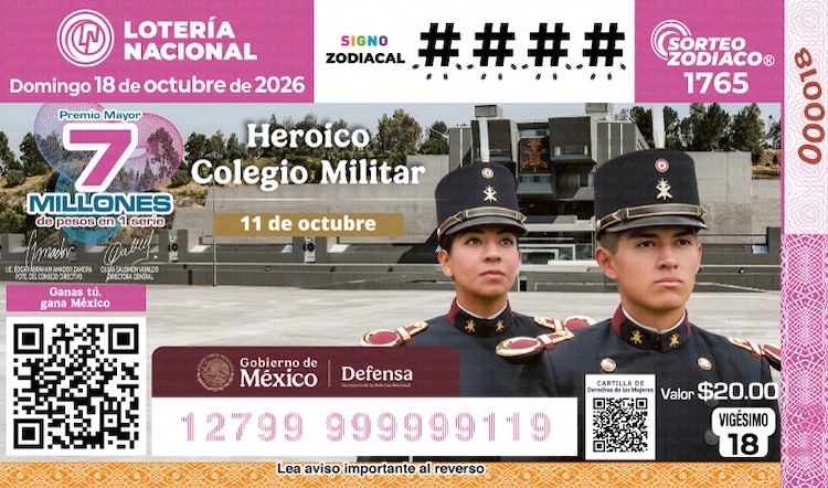 El Sorteo Zodiaco 1765 está dedicado al aniversario del Heroico Colegio Militar.