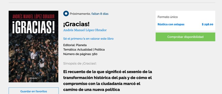 El libro saldrá a la venta en 8 días, según la página de Editorial Planeta.