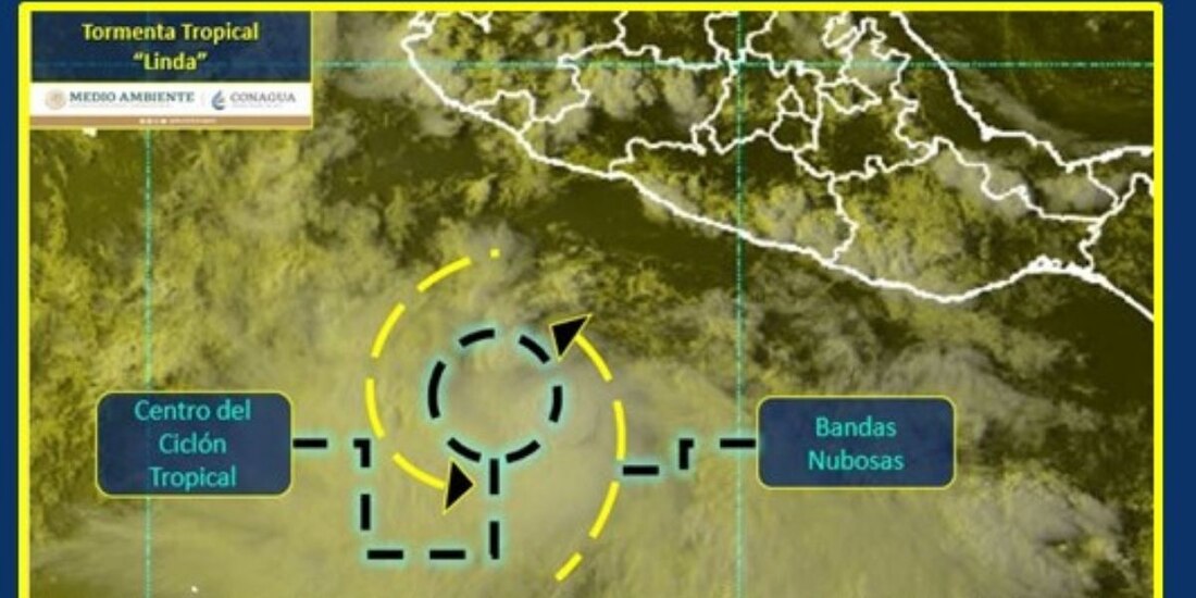 Ante la formación de la tormenta tropical "Linda", Conagua asegura la presencia de lluvias, viento y oleaje en Guerrero, Oaxaca, Colima y Michoacán.