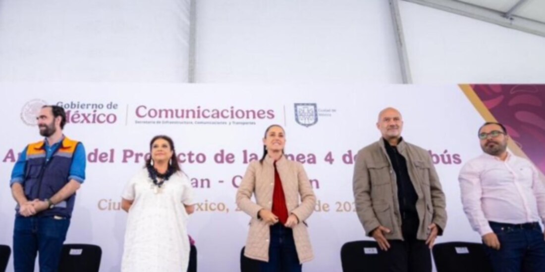 Claudia Sehinbaum y Clara Brugada, ayer, al presentar desde Tlalpan el proyecto de la Línea 4 del Cablebús.