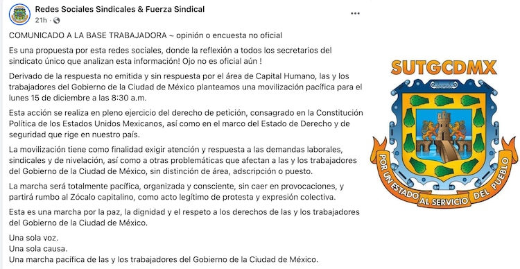 Comunicado no oficial SUTGCDMX