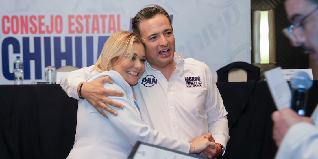 Marco Bonilla Mendoza, coordinador Estatal del PAN, y la gobernadora Maru Campos.