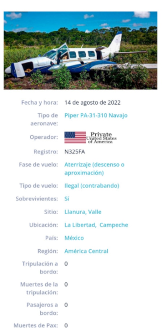 Avioneta accidentada en 2022