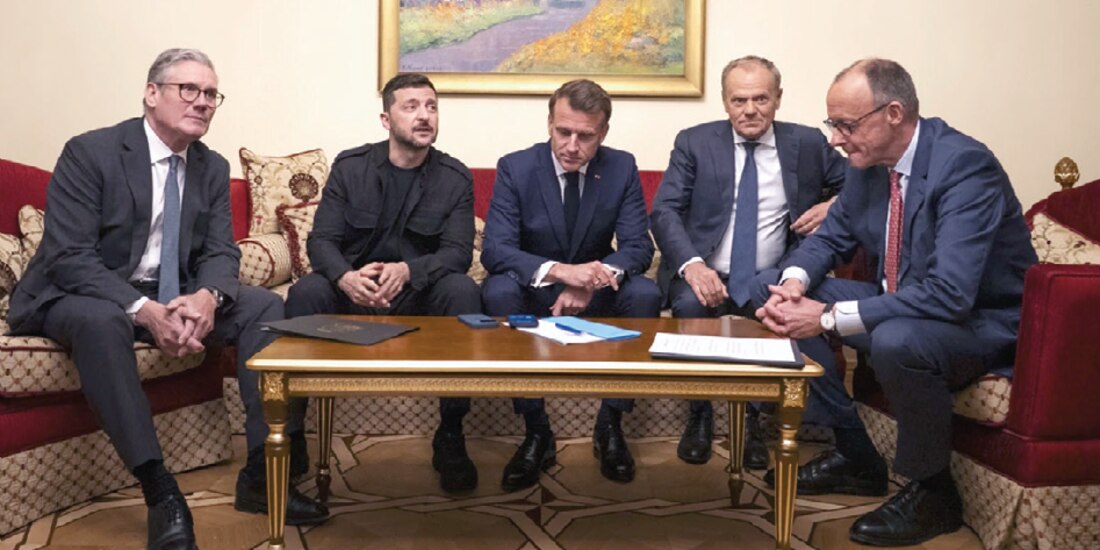 El presidente de Ucrania, Volodimir Zelenski, se reune con líderes europeos de Reino Unido, Francia, Polonia y Alemania, en Kiev, el pasado 10 de mayo.