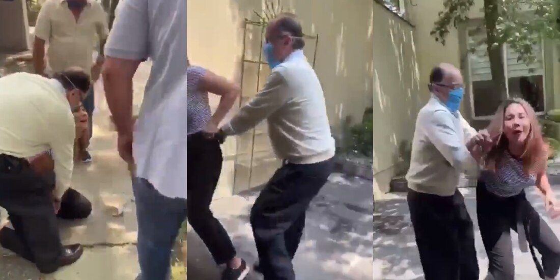 El hombre intenta arrebatarle unas llaves a la mujer