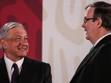El presidente AMLO y el canciller Marcelo Ebrard en una conferencia mañanera en est 2021.