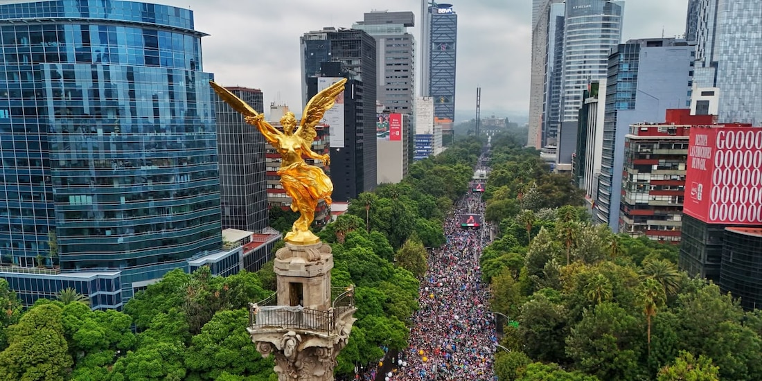 Lleno total en Paseo de la Reforma y el Monumento a la Revolución, el 5 de julio de 2026.