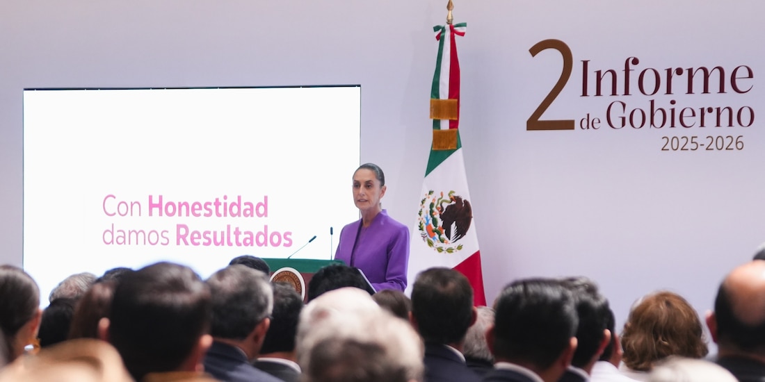 Claudia Sheinbaum Pardo encabeza el Segundo Informe de Gobierno desde el Patio de Honor de Palacio Nacional.
