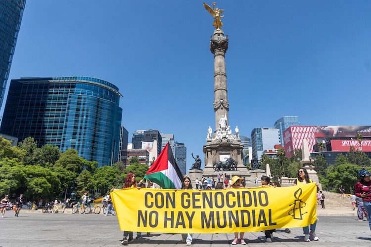 Aspecto de una protesta en CDMX del colectivo Amnistía Internacional.