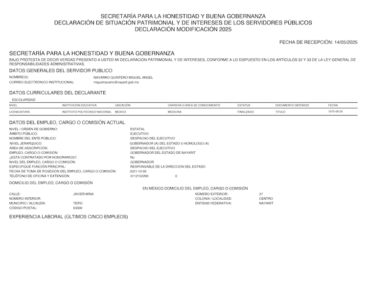 Las últimas declaraciones patrimoniales del gobernador y de dos integrantes de su gabinete; todas constan de una página
