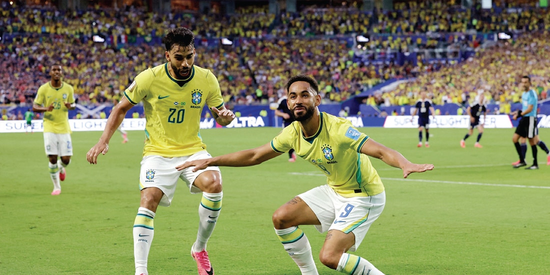 MATHEUS
CUNHA festeja
el tercer tanto de
Brasil, ayer, en el
Estadio Miami