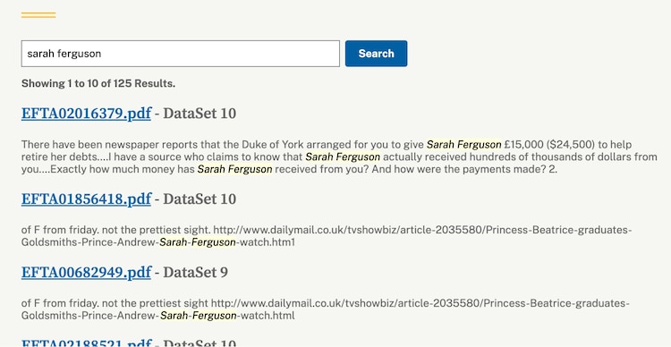 Sarah Ferguson en los archivos de Epstein