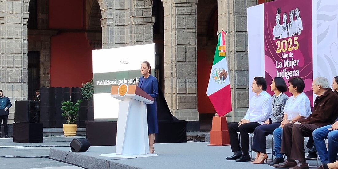 La presidenta Claudia Sheinbaum en la presentación del Plan Michoacán por la paz y la justicia.