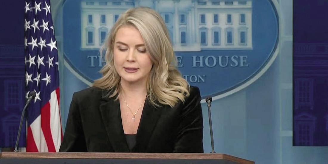 Karoline Leavitt, vocera de Trump, ayer, en conferencia.