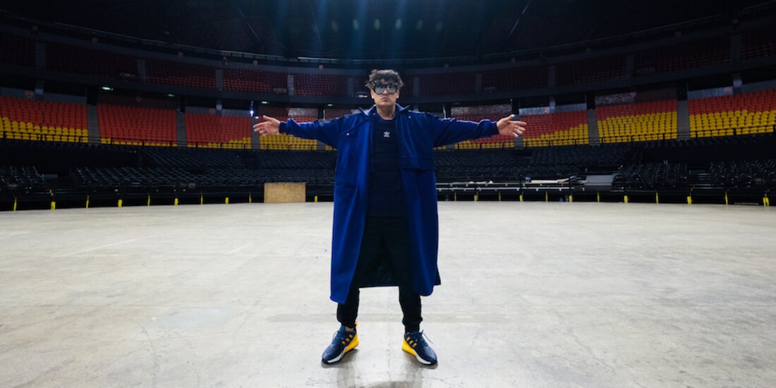 El rapero, ayer, en el Palacio de los Deportes.